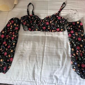 SHEIN Black and Pink Cropped Bustier Tank Top